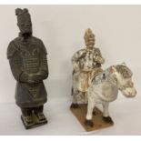 2 vintage Chinese terracotta ornaments of warriors.