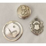 3 hallmarked silver items, a golf bookmark, my first curl trinket box and a Victorian fob.