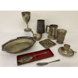 A collection of assorted vintage silver plated items to include Sporting winners cups.