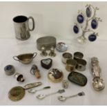 A collection of vintage and modern silver, silverplate and metalware items.