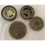 3 assorted reproduction brass cased naval compasses, with screw top lids.