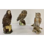 3 antique & vintage porcelain bird figurines, to include 2 continental porcelain owls.