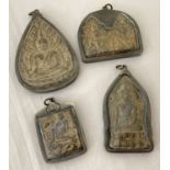 4 metal cased archaic style Tibetan pendants.