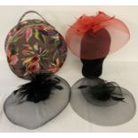 3 feather and net fascinator style hats together with a floral vanity case by Ted Baker.