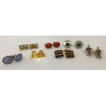 7 pairs of vintage cufflinks to include natural stone set.