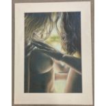 An original oil on board nude painting by Ron Parsons, signed to bottom right, entitled "Touch".