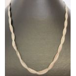 A plaited design 9ct white gold herringbone chain necklace with rose gold clasp.