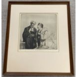 A signed limited edition black and white engraving of a court room scene by Salomon Van Abbe.