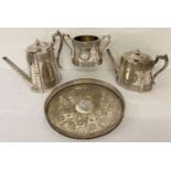 A Victorian James Dixon & Sons matching silver plated coffee pot, teapot and sugar bowl.