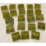 26 Art Nouveau green glaze flower design ceramic tiles by Minton China Works.