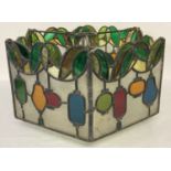 A vintage hexagonal shaped leaded stained glass ceiling pendant light shade.