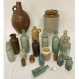 A collection of vintage stone ware bottles & jars together with a quantity of vintage glass bottles.