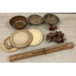 A small collection of assorted vintage wooden items.