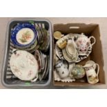 2 boxes of mixed vintage ceramics to include collectors plates, lidden tureens, and tableware.