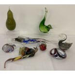 8 pieces of art glass to include paperweight by Guernsey Island Studios and Avondale glass newt.
