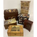 6 wooden boxes and miniature chests in varying styles and designs, some with decoupage decoration.