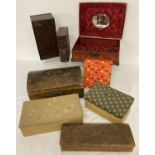 A collection of vintage boxes in varying sizes, styles and conditions.