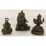 3 miniature Chinese bronze figures of Oriental deities.