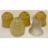 5 vintage glass lightshades. To include 3 matching mottled amber glass shades.