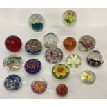 A collection of assorted vintage glass paperweights to include millefiori designs and Maltese glass.