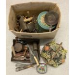 A box of assorted vintage kitchenalia and cutlery.