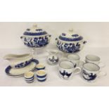 A quantity of assorted modern blue and white china to include Churchill Willow pattern tureens.