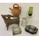 A small collection of vintage pottery and glass ware.