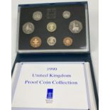 A Royal Mint cased proof set of 1990 British coins with original card. Includes Welsh £1 coin.
