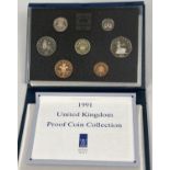 A Royal Mint cased proof set of 1991 British coins with original card. Includes Northern Ireland £