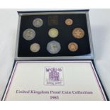 A Royal Mint cased proof set of British 1983 coins complete with original card. Includes Royal