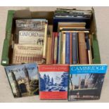 A box of assorted vintage books relating to Cambridge.
