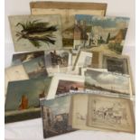 A box of assorted vintage pictures and prints. To include oil paintings, coloured prints and
