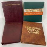 4 empty First Day Cover albums, in excellent condition. 2 x maroon Royal Mail folders, 1 green