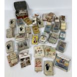 A box of vintage cigarette, tea, cereal and confectionery collectors cards some in original