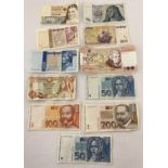 A collection of 11 assorted European banknotes. To include notes from: Portugal, Croatia, Cyprus,