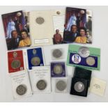 A collection of British and Commonwealth commemorative crowns and coins. To include Queen