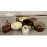 A quantity of assorted vintage stoneware and ceramic kitchen ware items. To include T.G. Green