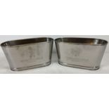 A small pair of Bollinger Champagne buckets with engraved details to sides. One side is engraved