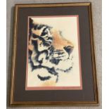 A framed and glazed limited edition print of a tiger by Lynn Watersmith No. 12/40. Artist