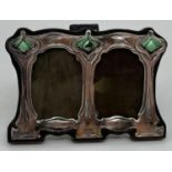 A small Art Nouveau style freestanding double picture frame with enamelled detail. Wooden frame with