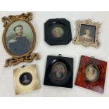 A collection of 6 assorted miniature portrait prints. Largest frame size approx. 24cm x 13cm.