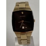 A men's gold tone wristwatch by Sekonda G3899, with stainless steel strap. Black square shaped