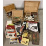 A collection of vintage and modern art supplies. To include watercolours, oils and crayons in wooden