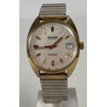 A men's vintage Waltham automatic wristwatch with expanding stainless steel strap. Gold tone case