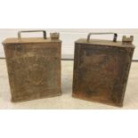 2 vintage 2 gallon petrol cans, one marked "Shell Mex, BP" with original Shell cap. Approx. 33cm