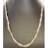 A plaited design 9ct white gold herringbone chain necklace with rose gold clasp. Shows signs of