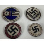 4 replica WWII German enamelled pin back lapel badges.