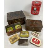 A collection of vintage tins in varying style and sizes. To include Cow & Gate Milk Food, Blue