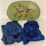 2 vintage blue dressing gowns together with a green painted Bershaw bed tray with floral decoration.