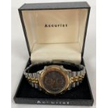 A men's boxed chronograph WR 50 wristwatch by Accurist. With two tone stainless steel bracelet,